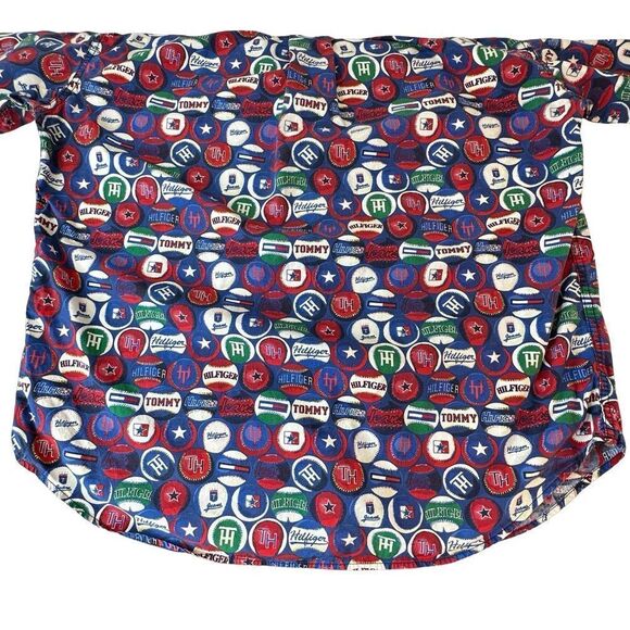 Vintage Tommy Jeans All Over AOP Baseball Button Shirt 90s Streetwear Size XL - Picture 9 of 12